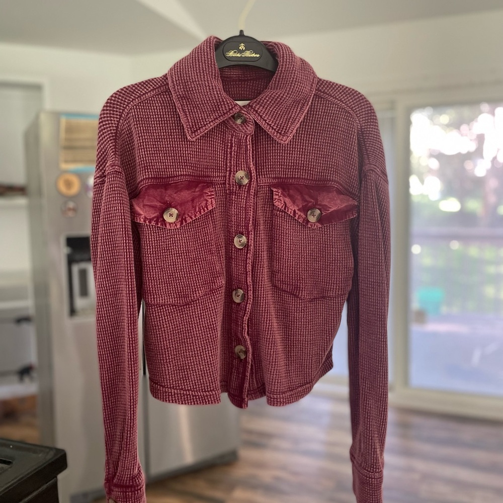 Bagatelle Red Jean Jacket Cropped Corduroy